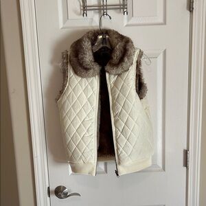 Cream Quilted Vest with Faux Fur Lining